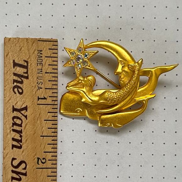 Kirks Folly Mermaid Whale Brooch Pin Star AB Crystals Gold Pin - Picture 5 of 6